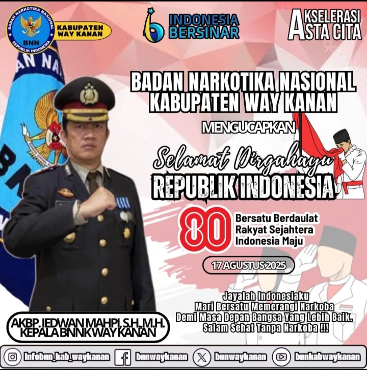 KEPALA BNNK WAY KANAN MENGUCAPKAN SELAMAT HARI  DIRGAHAYU RI KE 80 TAHUN